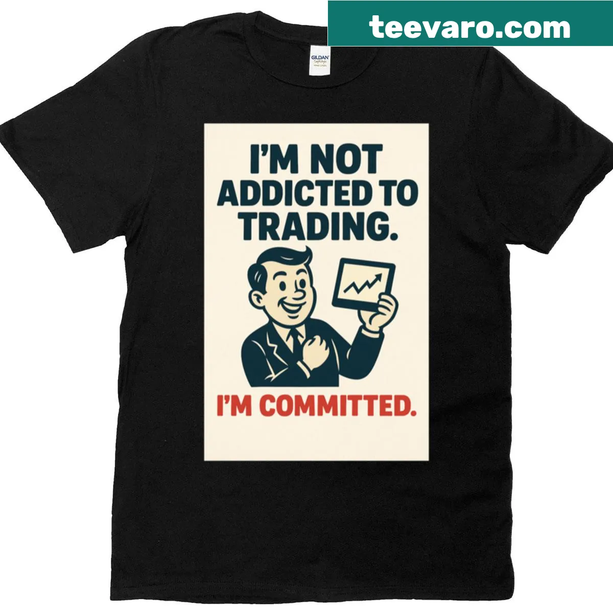 Funny oversized t-shirt for crypto and stock traders — on a men's t-shirt