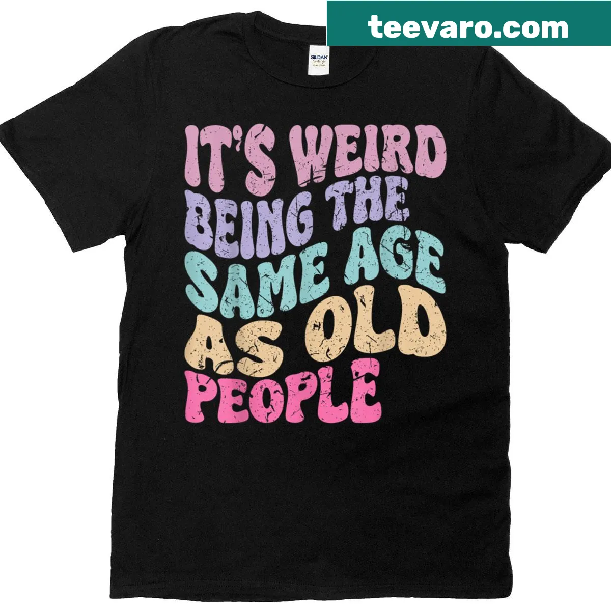 Funny T-shirt commenting on aging — on a men's t-shirt