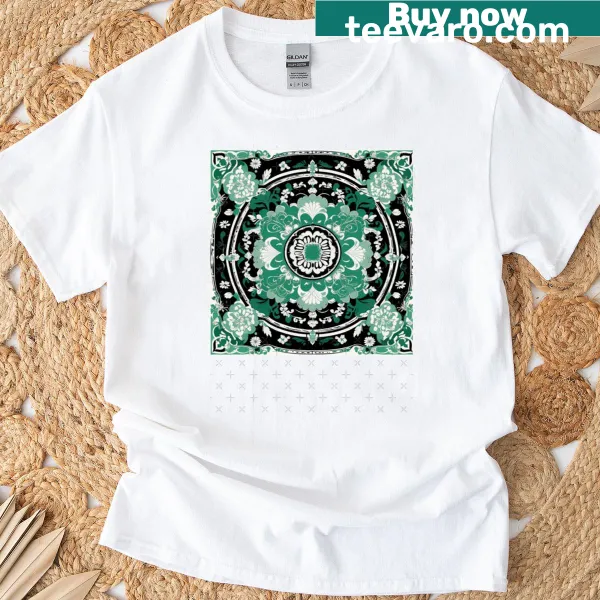 Kimono pattern abstract design T-shirt in jade green