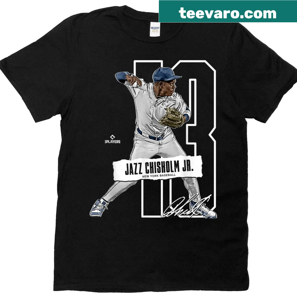 T-shirt featuring Jazz Chisholm baseball illustration — on a men's t-shirt