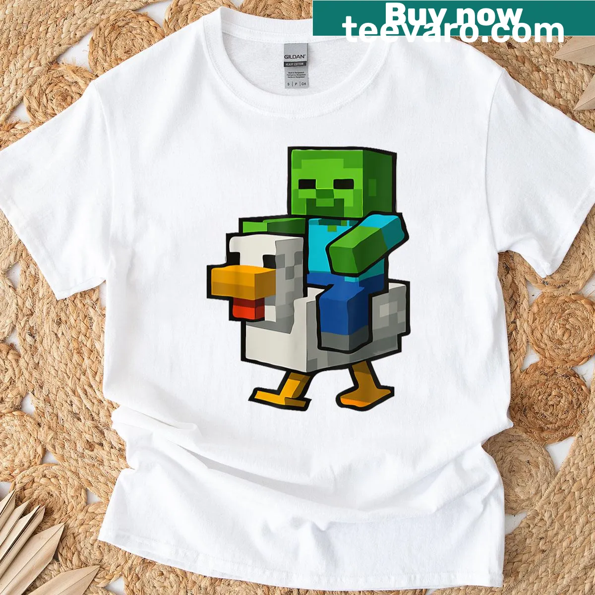 Pixel art chicken graphic on a funny kids T-shirt — on a men's t-shirt