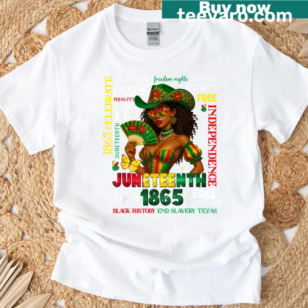 Illustration of a cowgirl with Juneteenth text T-shirt