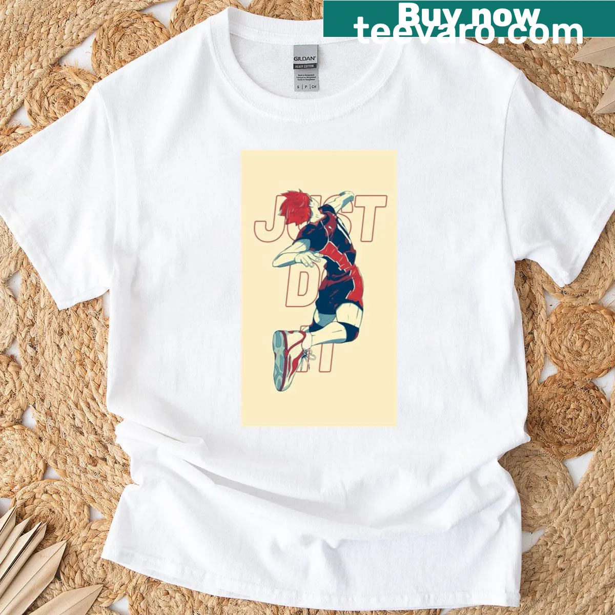 Minimalist silhouette of Kageyama in flight — on a men's t-shirt