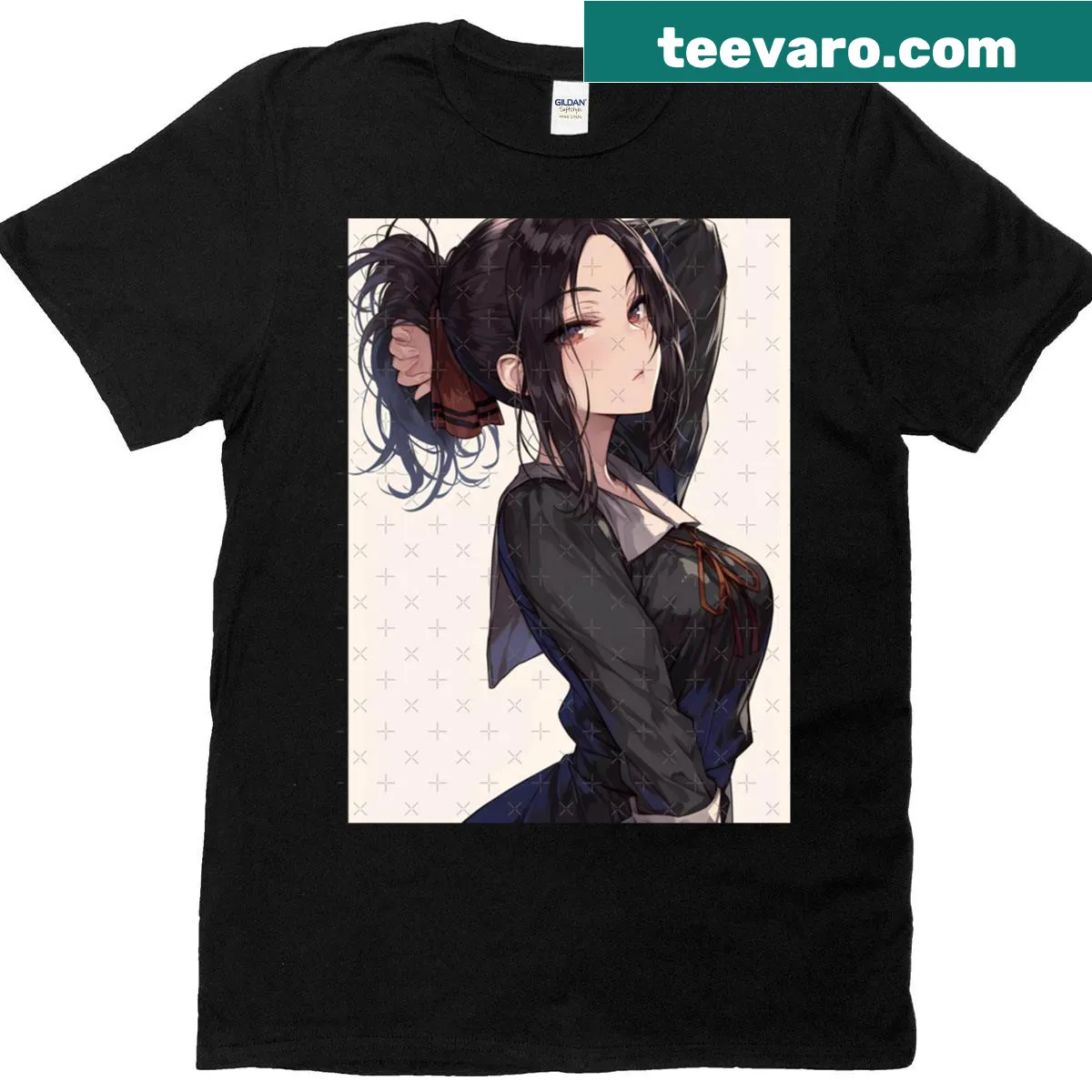 Kaguya Shinomiya T-shirt featuring a cool anime girl in black uniform — on a men's t-shirt