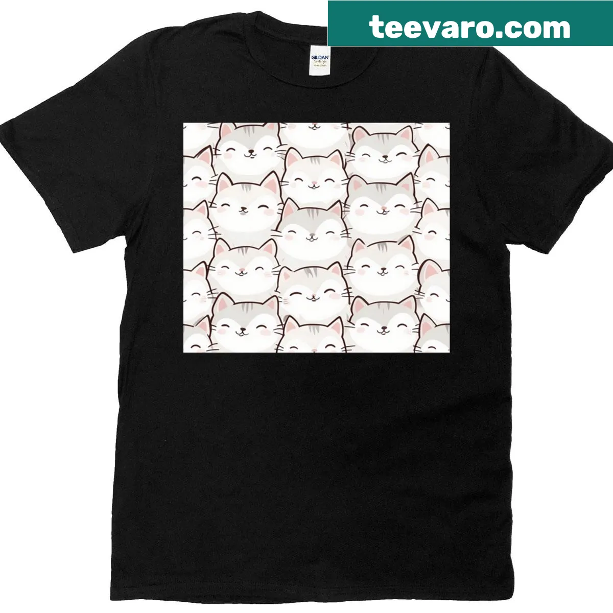 Kawaii cartoon cats in playful poses on a cheerful t-shirt — on a men's t-shirt