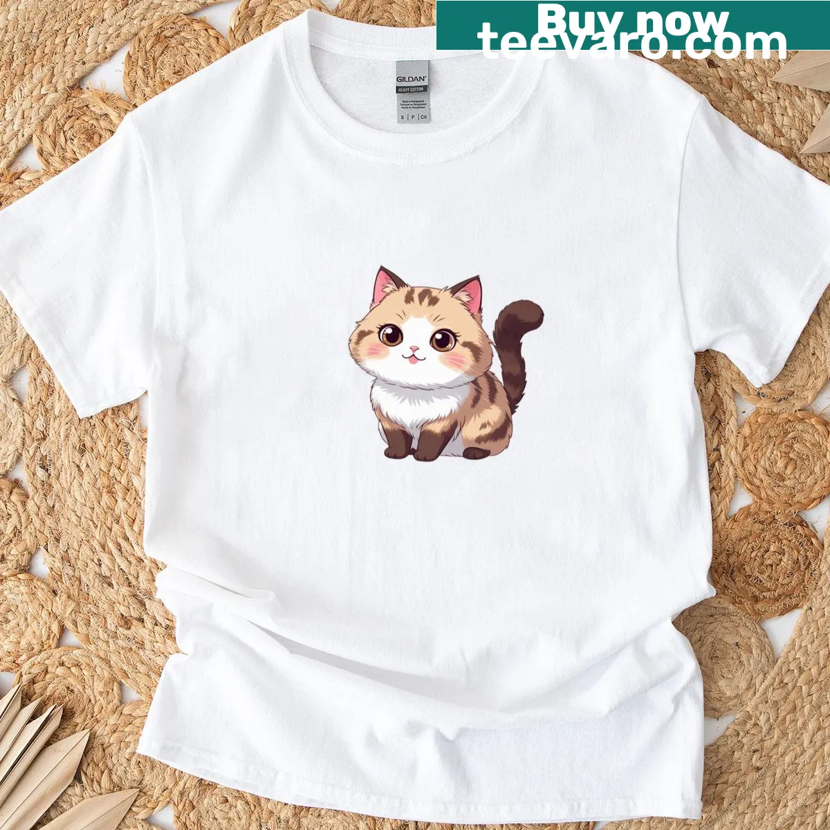Cute anime style chubby cat graphic on a T-shirt. — on a men's t-shirt