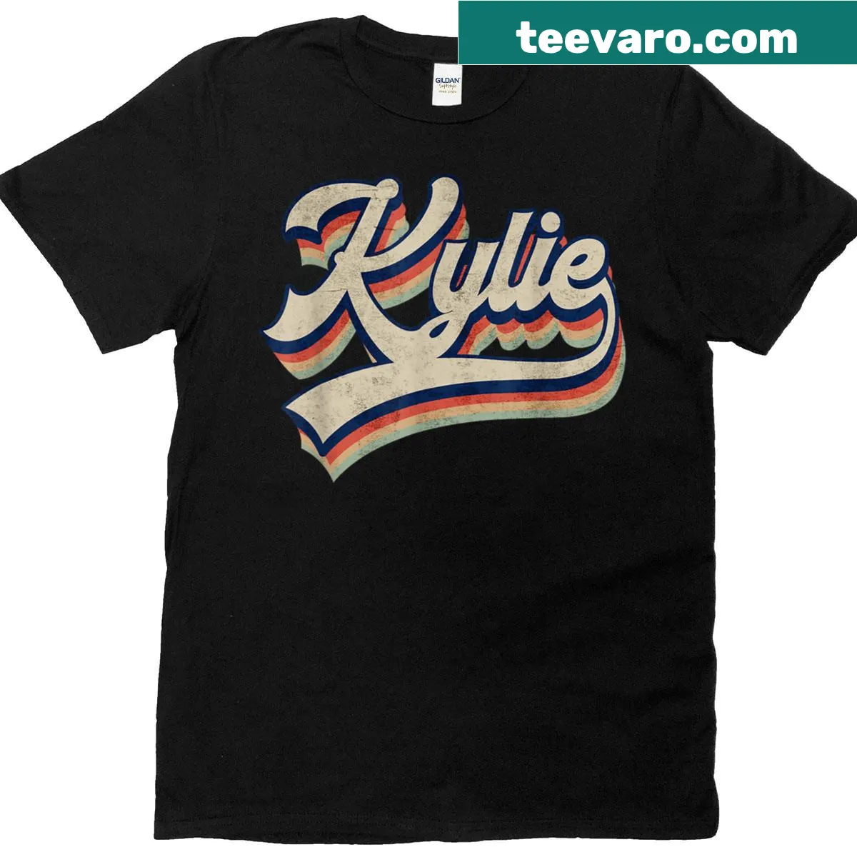 Vintage-style t-shirt featuring the name Kylie in various styles — on a men's t-shirt