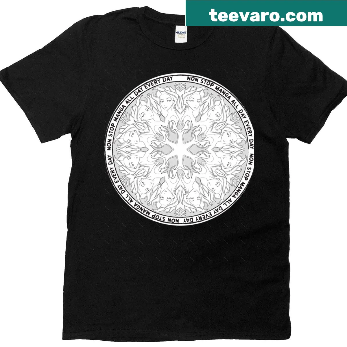 Oversized T-shirt with manga girl and mandala design — on a men's t-shirt