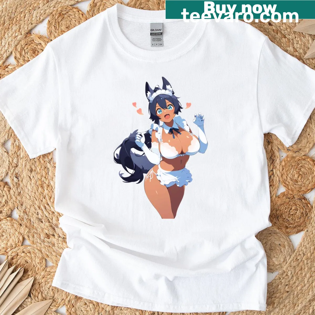 Cute anime wolf maid graphic on a T-shirt — on a men's t-shirt