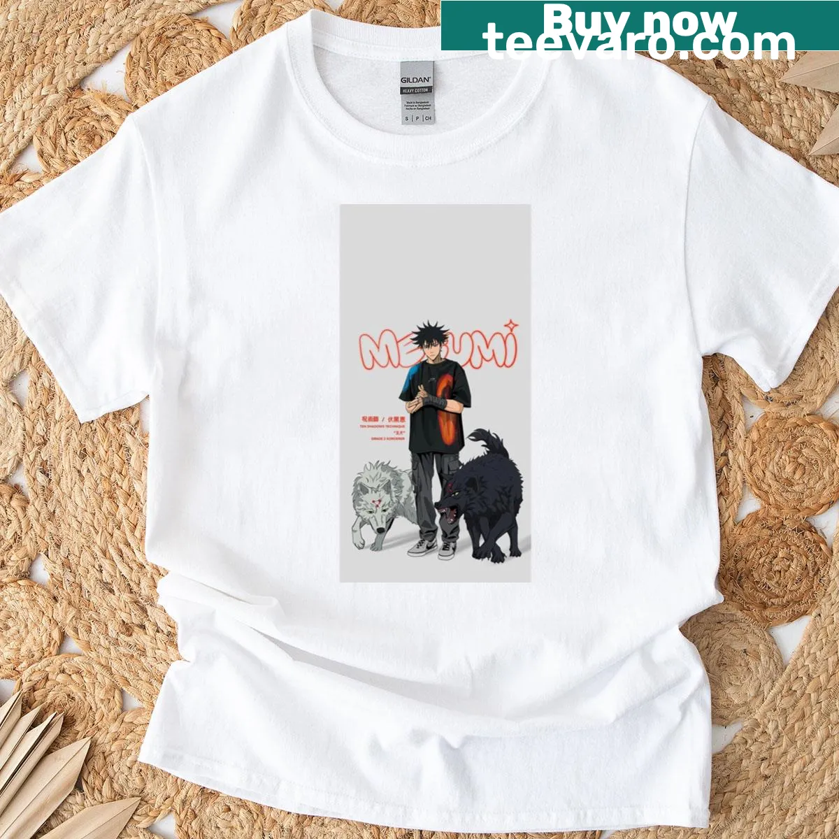 Megumi Fushiguro anime character graphic long t-shirt — on a men's t-shirt