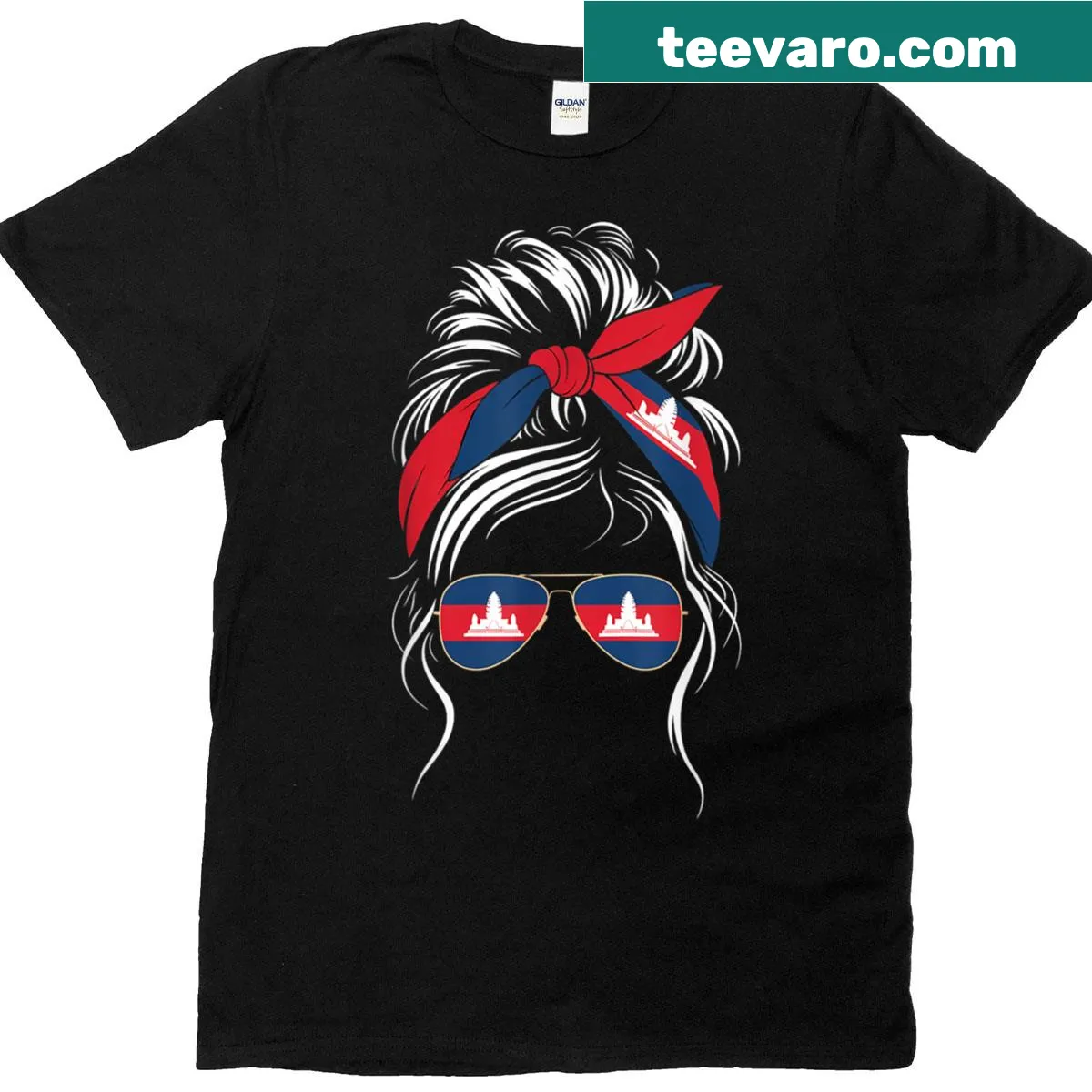 Illustrative t-shirt featuring Angkor Wat and Cambodian flag design — on a men's t-shirt