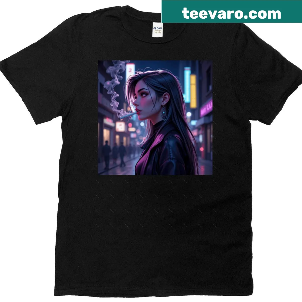 Oversized T-shirt with minimalist midnight smoker graphic — on a men's t-shirt