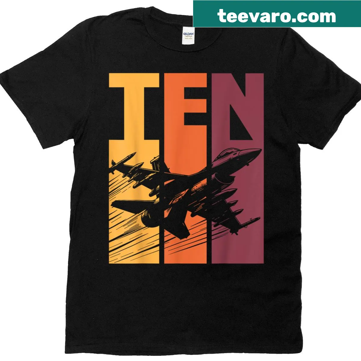 Retro military fighter jet birthday T-shirt for boys — on a men's t-shirt
