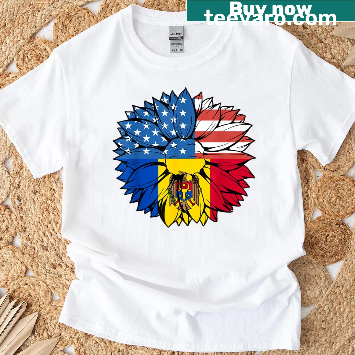 Moldovan pride sunflower graphic t-shirt — on a men's t-shirt