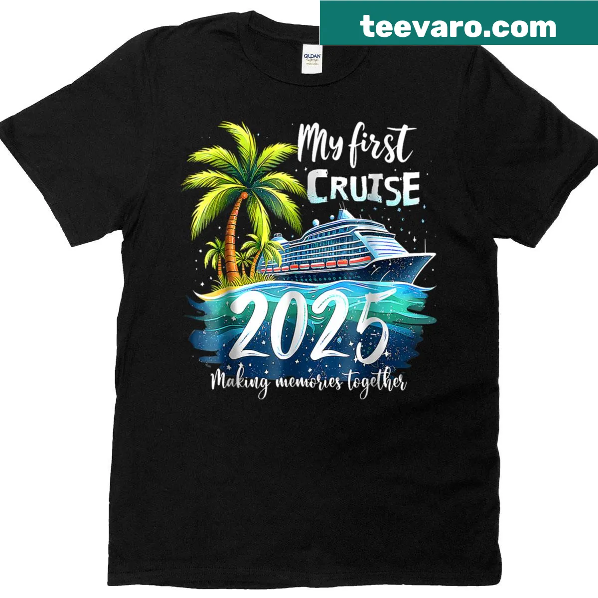 Funny T-shirt for first-time cruise-goers with 'My First Cruise 2025'. — on a men's t-shirt