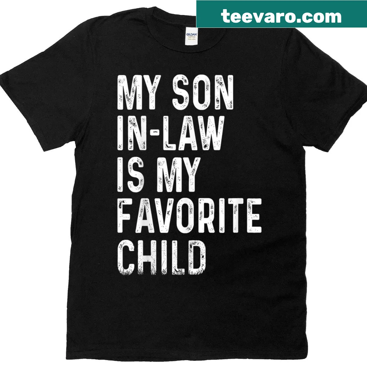 Vintage Fathers Day t-shirt declaring son-in-law as favorite — on a men's t-shirt