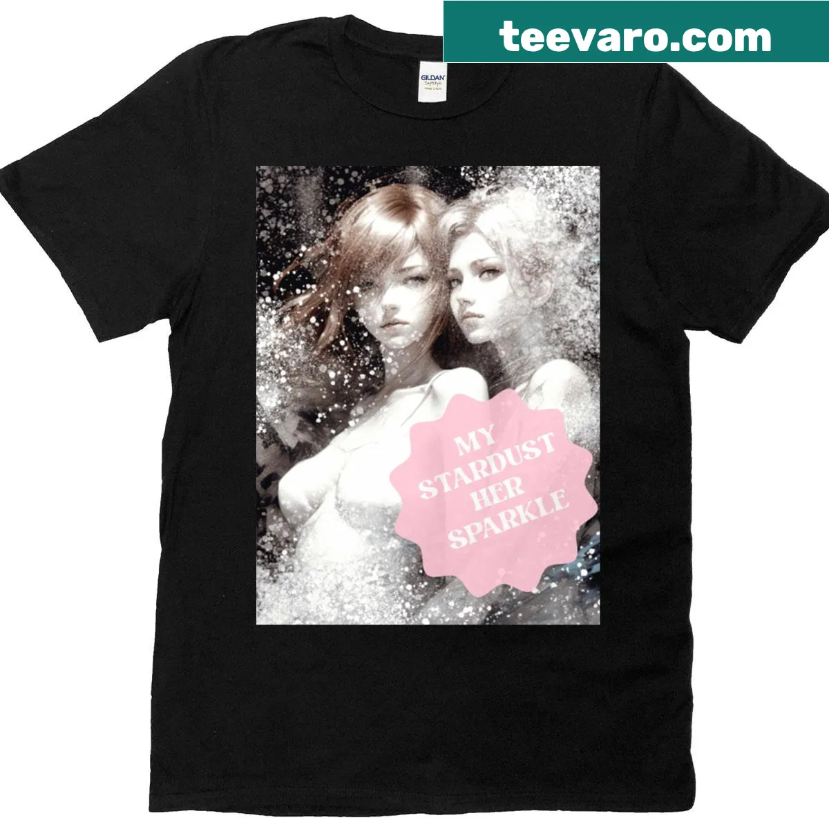 Typographic T-shirt reading 'My Stardust Her Sparkle' for sapphic love — on a men's t-shirt