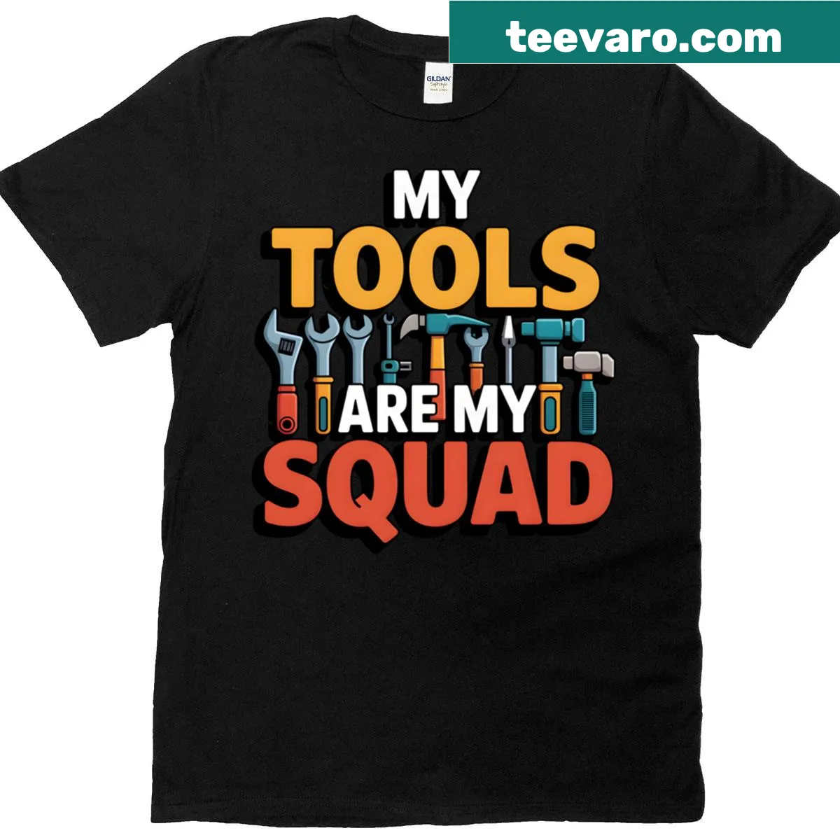 T-shirt with bold text about tools and craftsmanship — on a men's t-shirt
