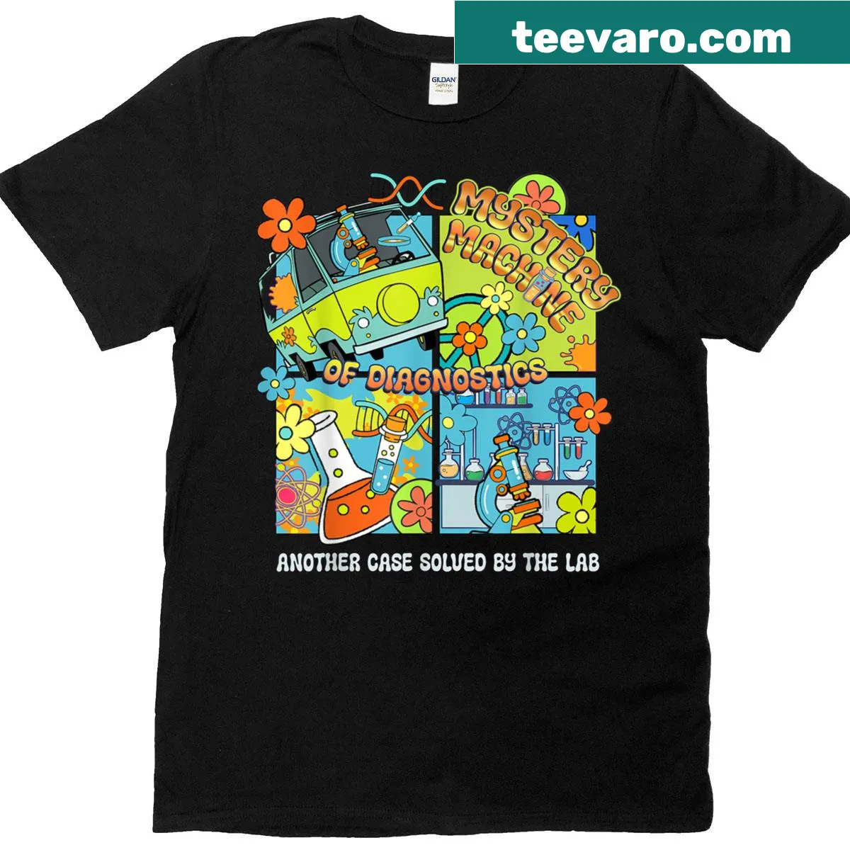 Mystery Machine design for lab techs celebrating Lab Week 2025 — on a men's t-shirt