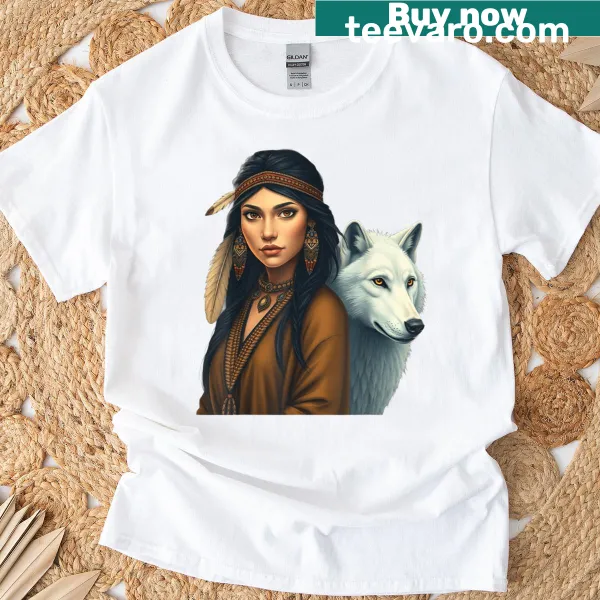 Artistic graphic featuring wolves and Native American themes
