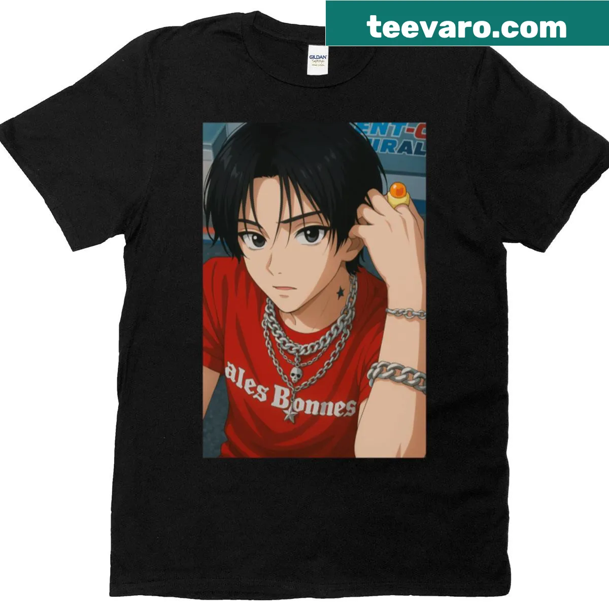 Oversized T-shirt featuring a whimsical character inspired by Studio Ghibli — on a men's t-shirt