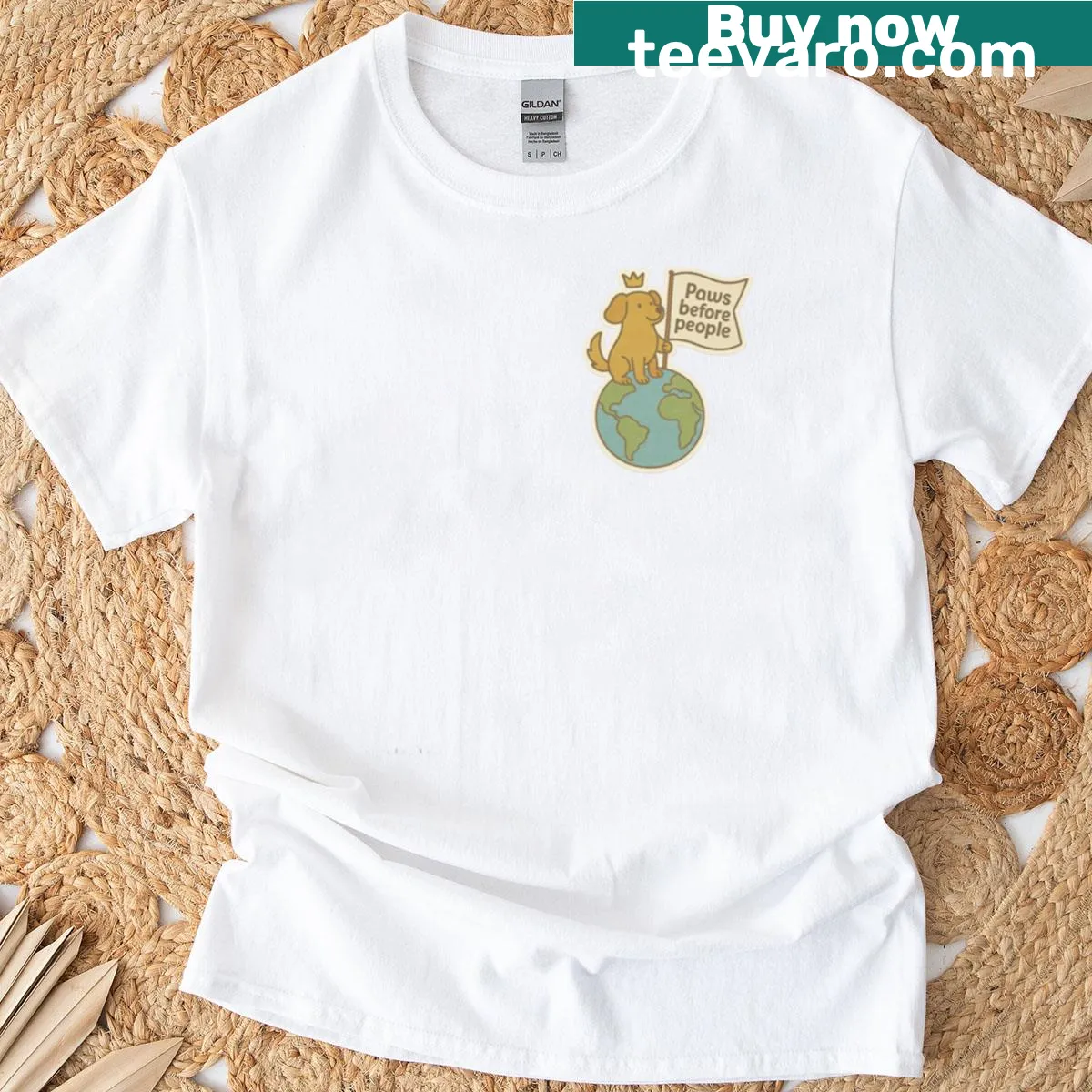 T-shirt displaying the phrase 'Paws Before People' in playful typography — on a men's t-shirt