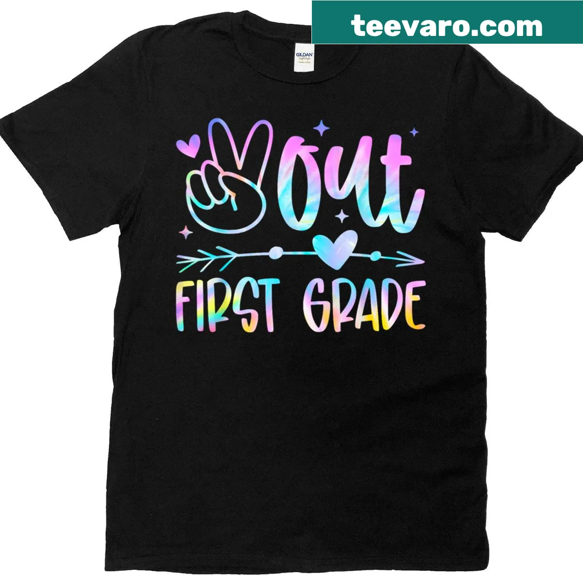 Cute tie dye t-shirt featuring a fun 'Peace Out' graphic for first graders — on a men's t-shirt