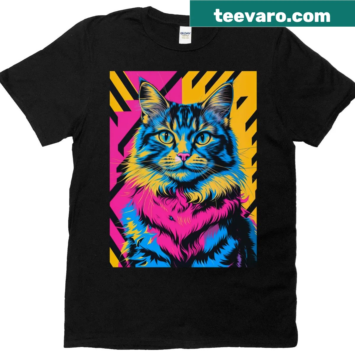 Pop art style Cat T-shirt with playful graphic — on a men's t-shirt