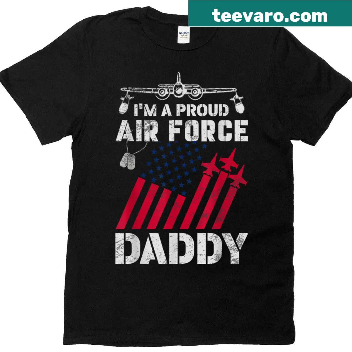 Proud Air Force Daddy t-shirt with bold typography design — on a men's t-shirt