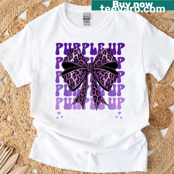 Playful 'Purple Up' graphic for military kids on a youth T-shirt