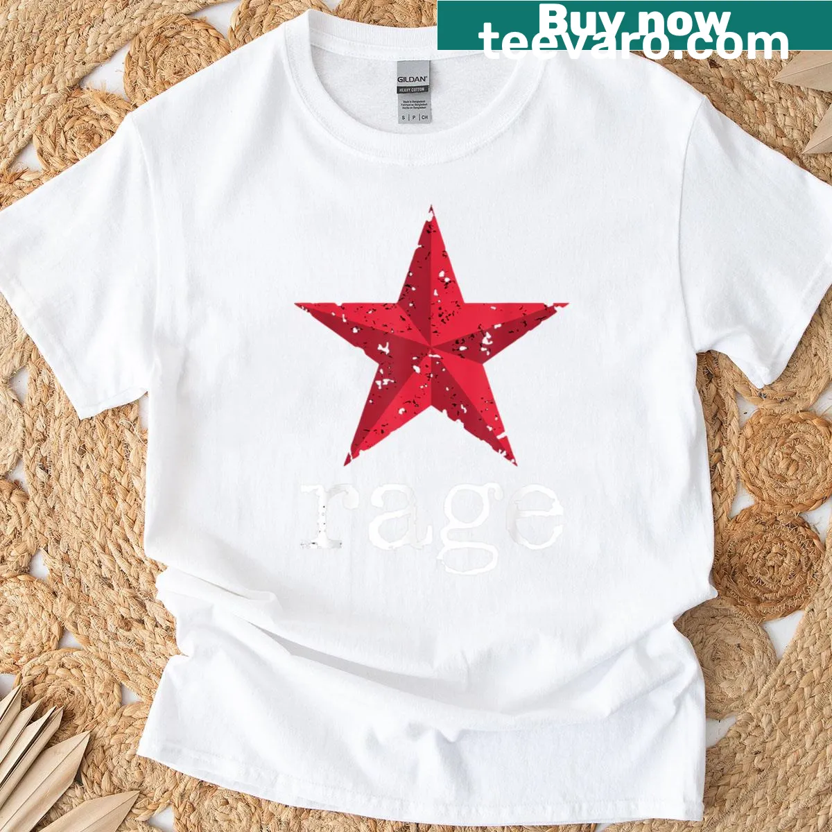 Vintage typography graphic on Rage Against The Music T-shirt — on a men's t-shirt