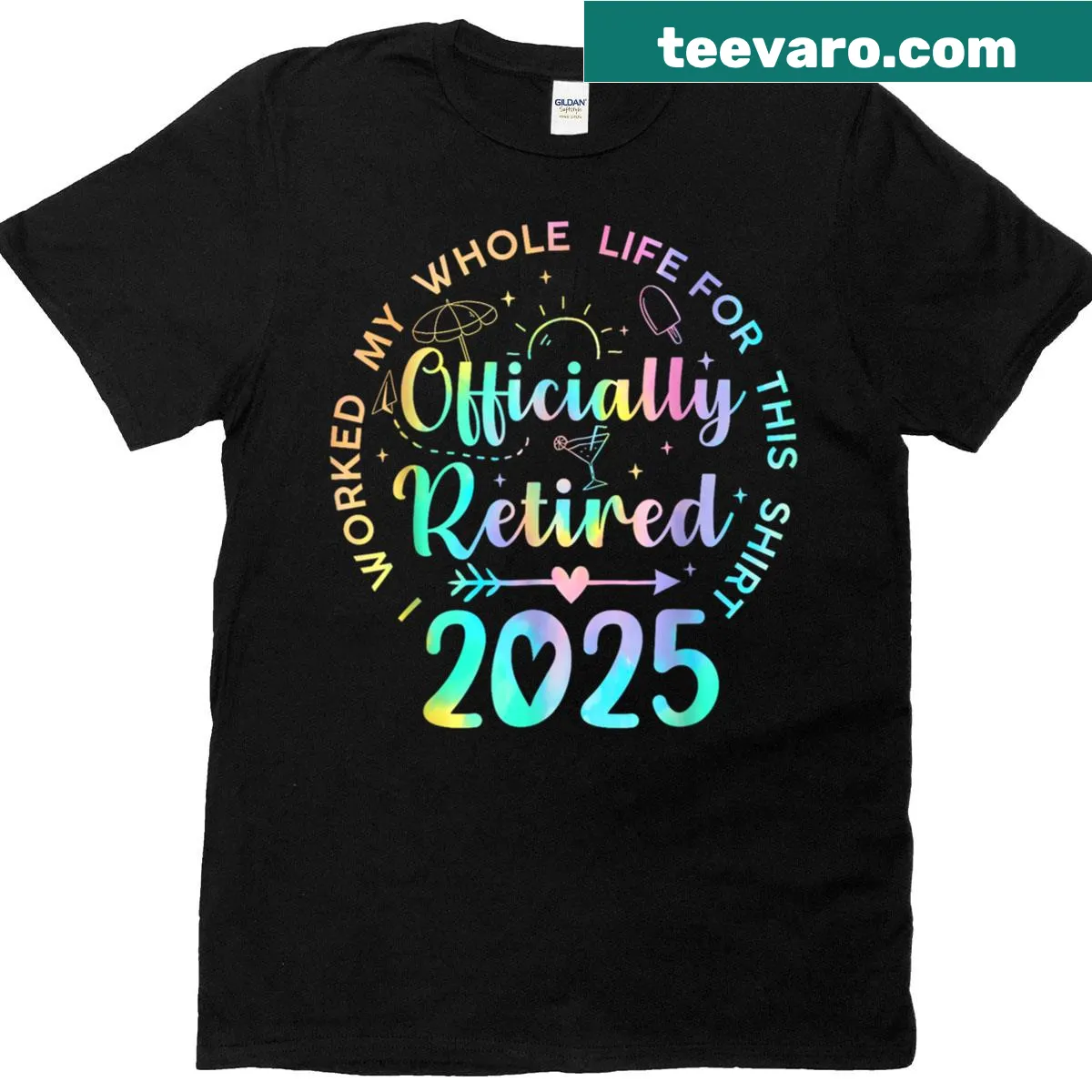 Funny retirement t-shirt with bold text for 2025 retirees — on a men's t-shirt
