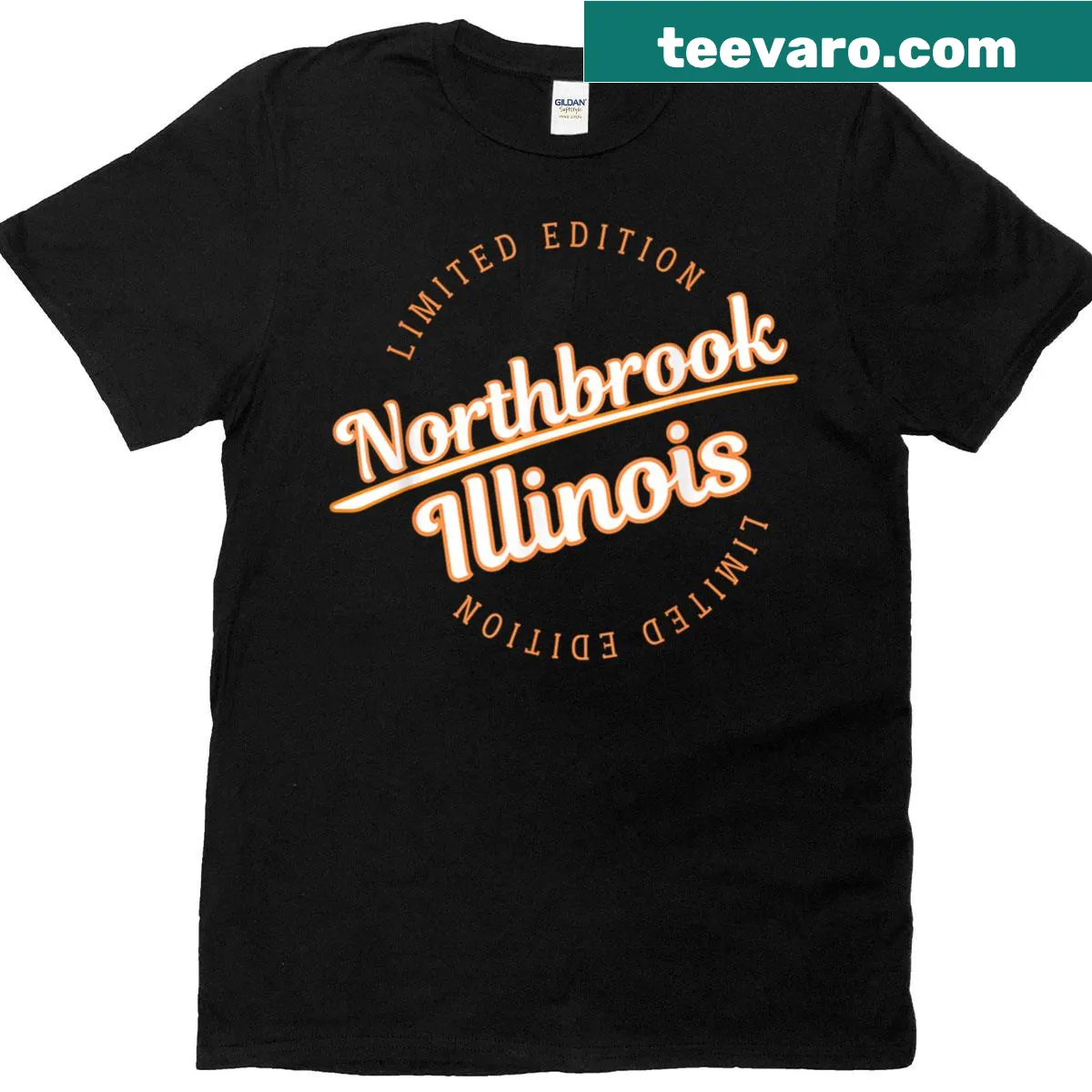 Retro athletic T-shirt featuring Northbrook, IL design. — on a men's t-shirt