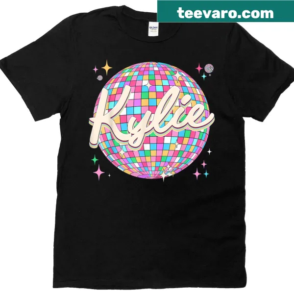 Personalized T-shirt featuring the name Kylie in a retro party style