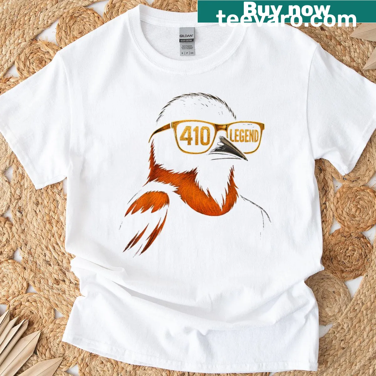 Retro T-shirt featuring oriole bird design and pride message. — on a men's t-shirt