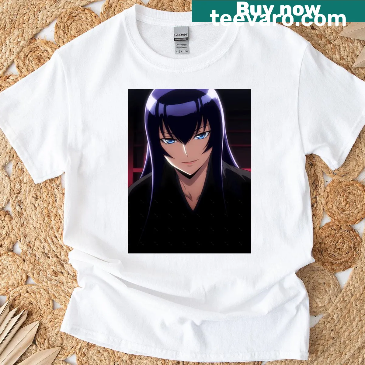 Saeko Busujima graphic t-shirt — on a men's t-shirt
