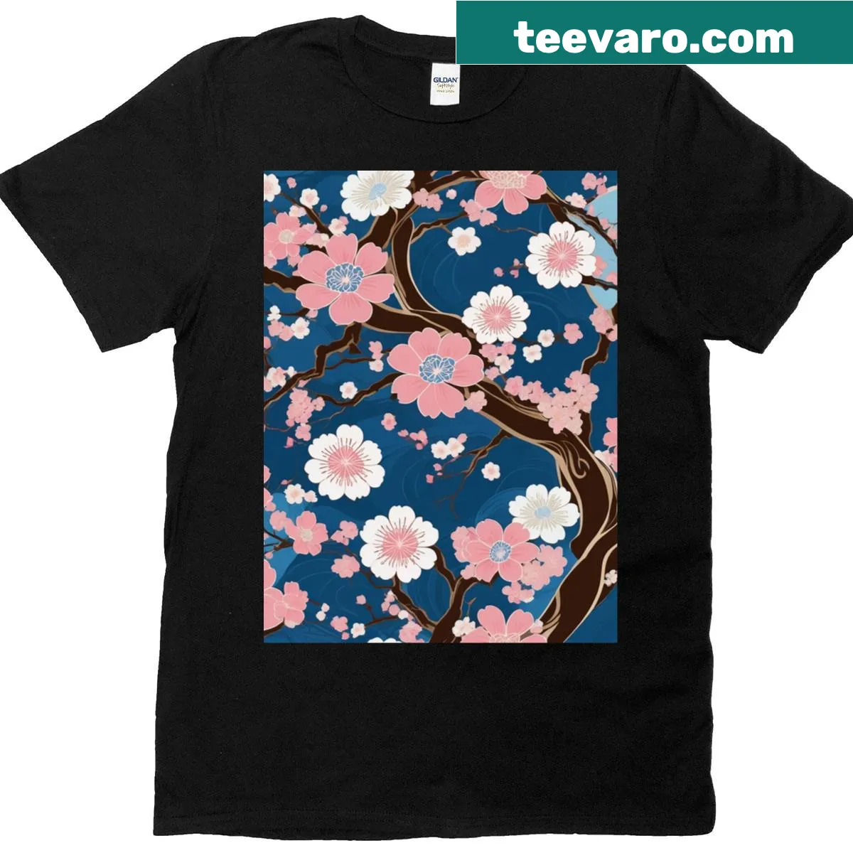 T-shirt featuring a sakura tree and a woman in a kimono — on a men's t-shirt