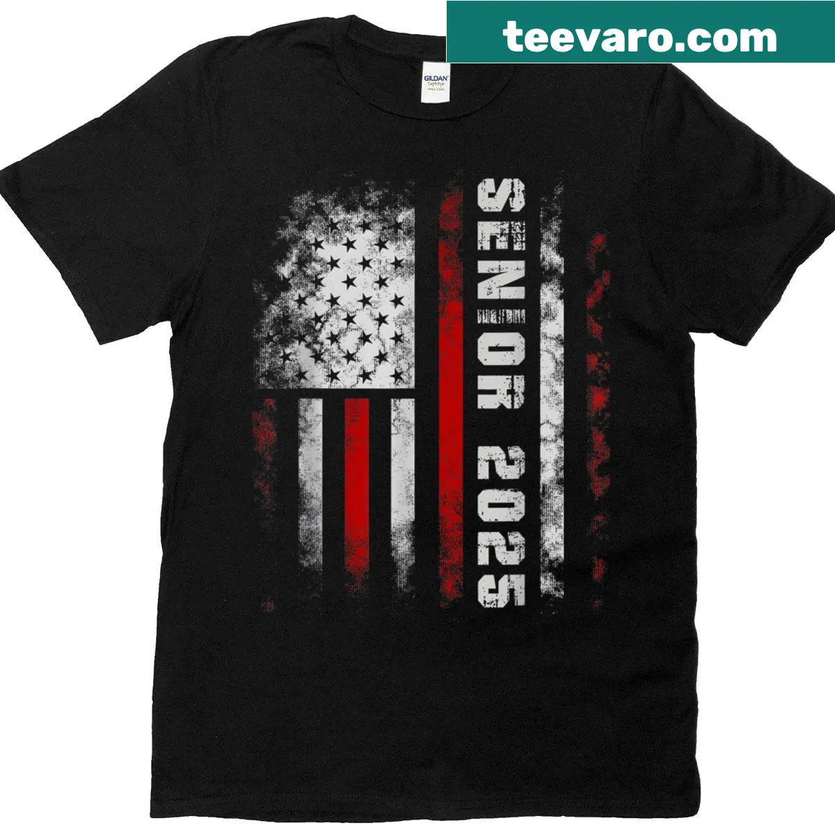 American flag-themed T-shirt for the Senior Class of 2025 graduation — on a men's t-shirt