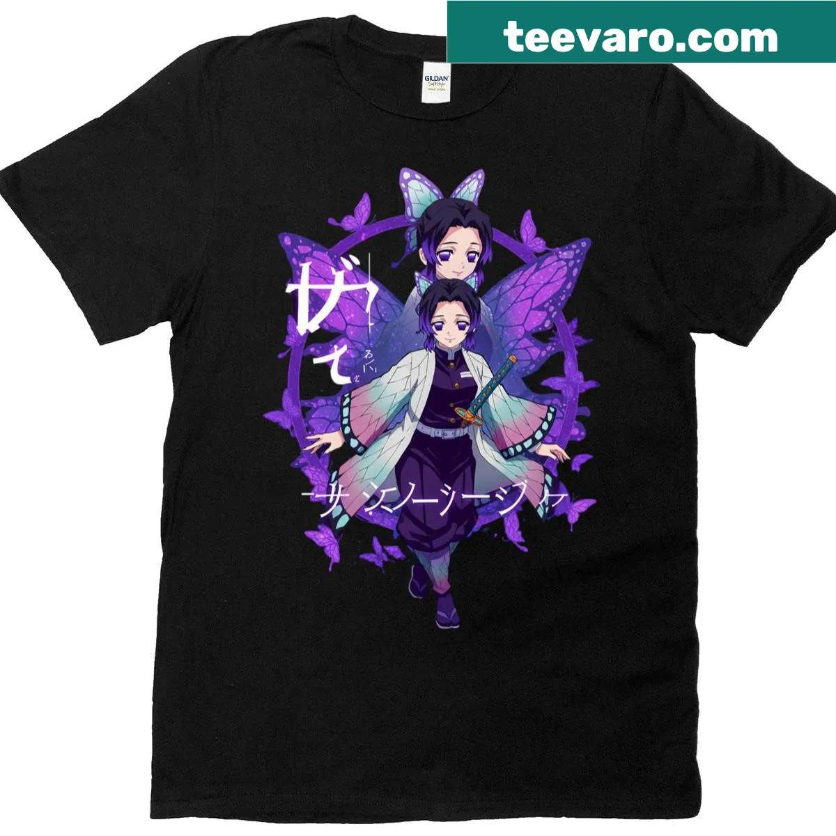 Illustrative design of Shinobu Kocho from an anime series — on a men's t-shirt