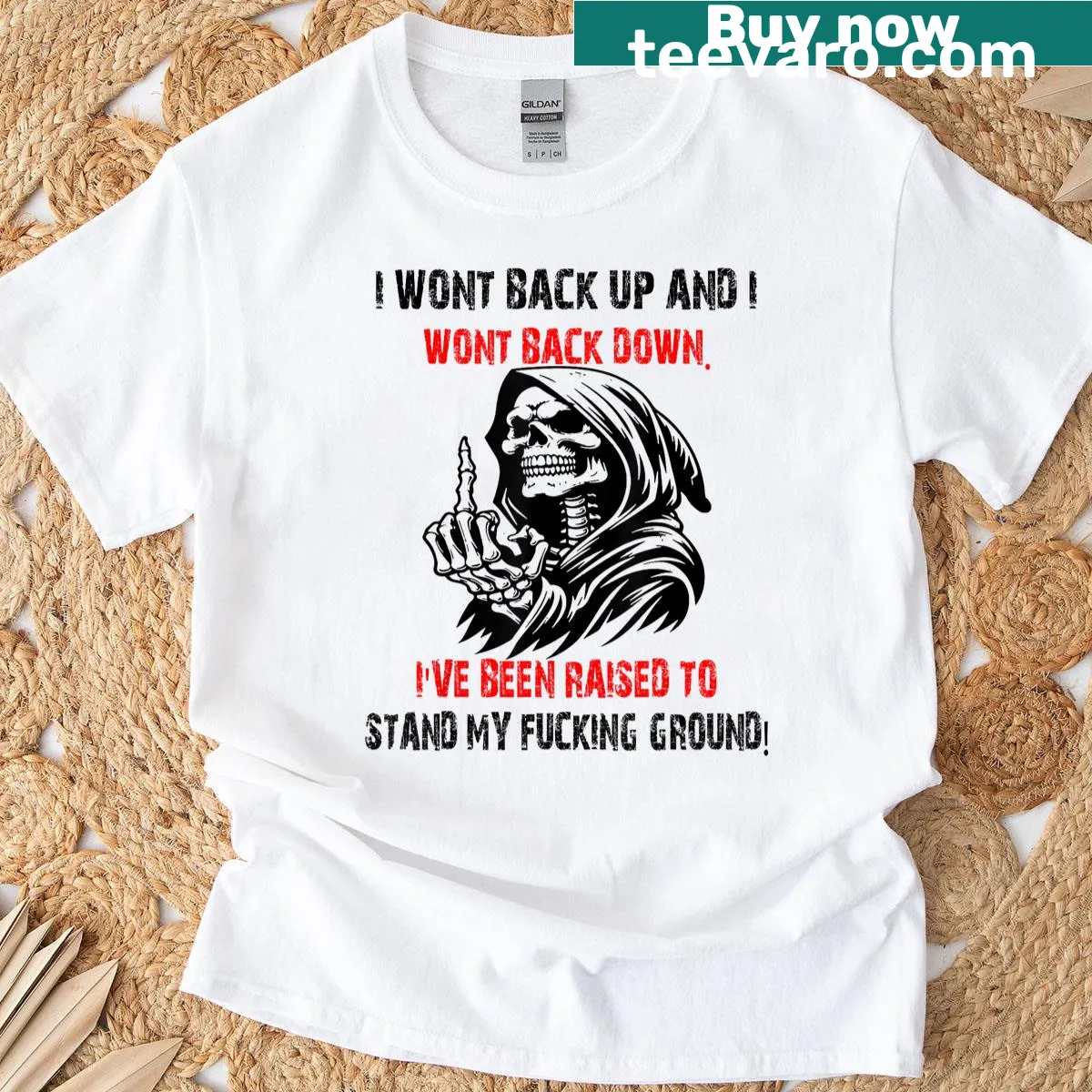 Edgy tee featuring a skeleton graphic and bold text — on a men's t-shirt