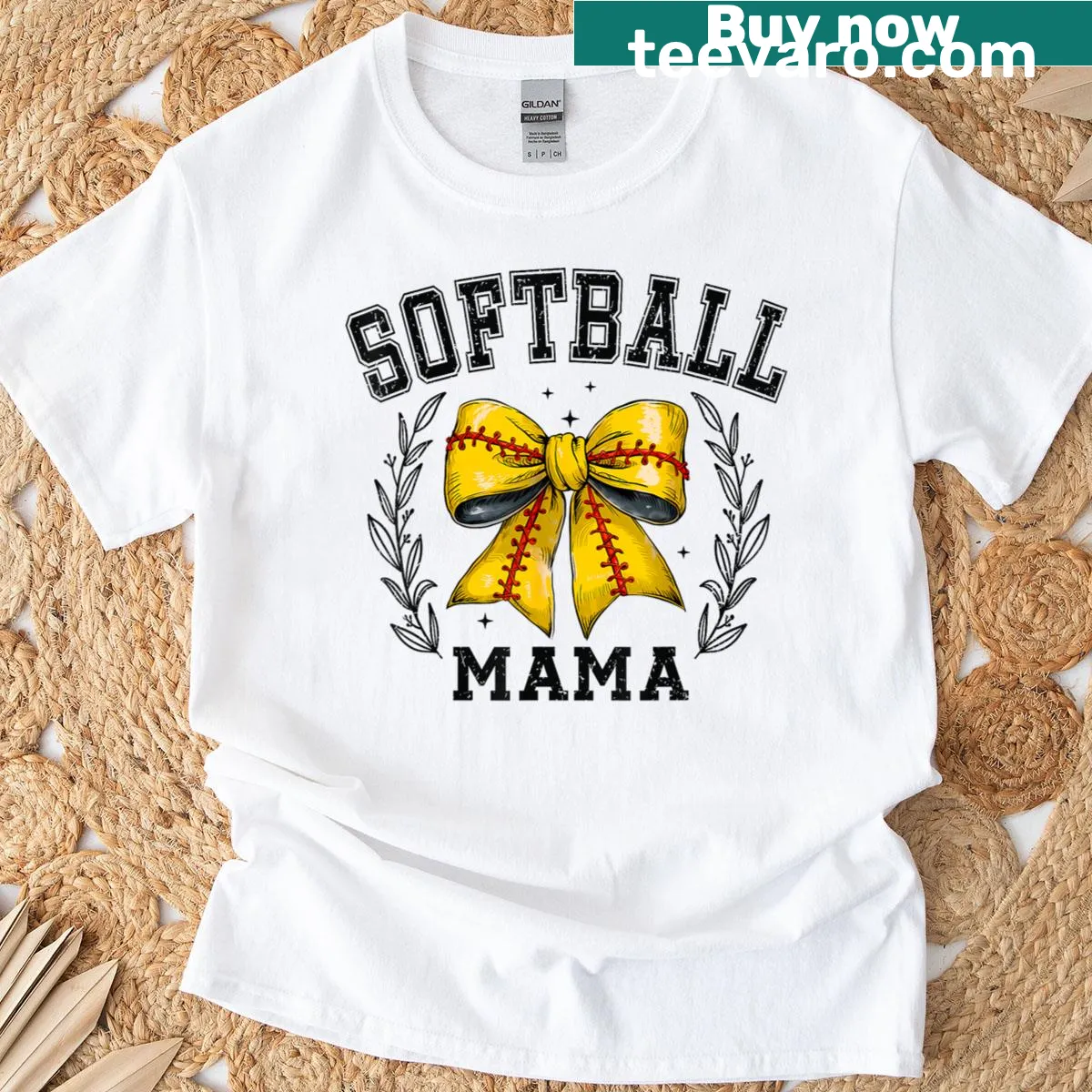 Cute T-shirt for softball moms featuring a bow design — on a men's t-shirt
