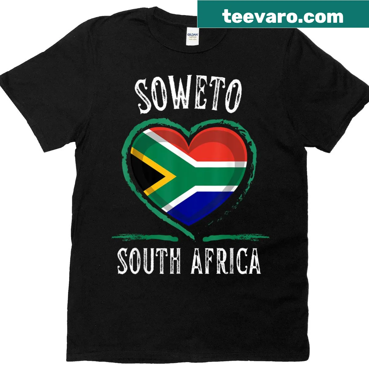 Heart design with South Africa flag on T-shirt — on a men's t-shirt