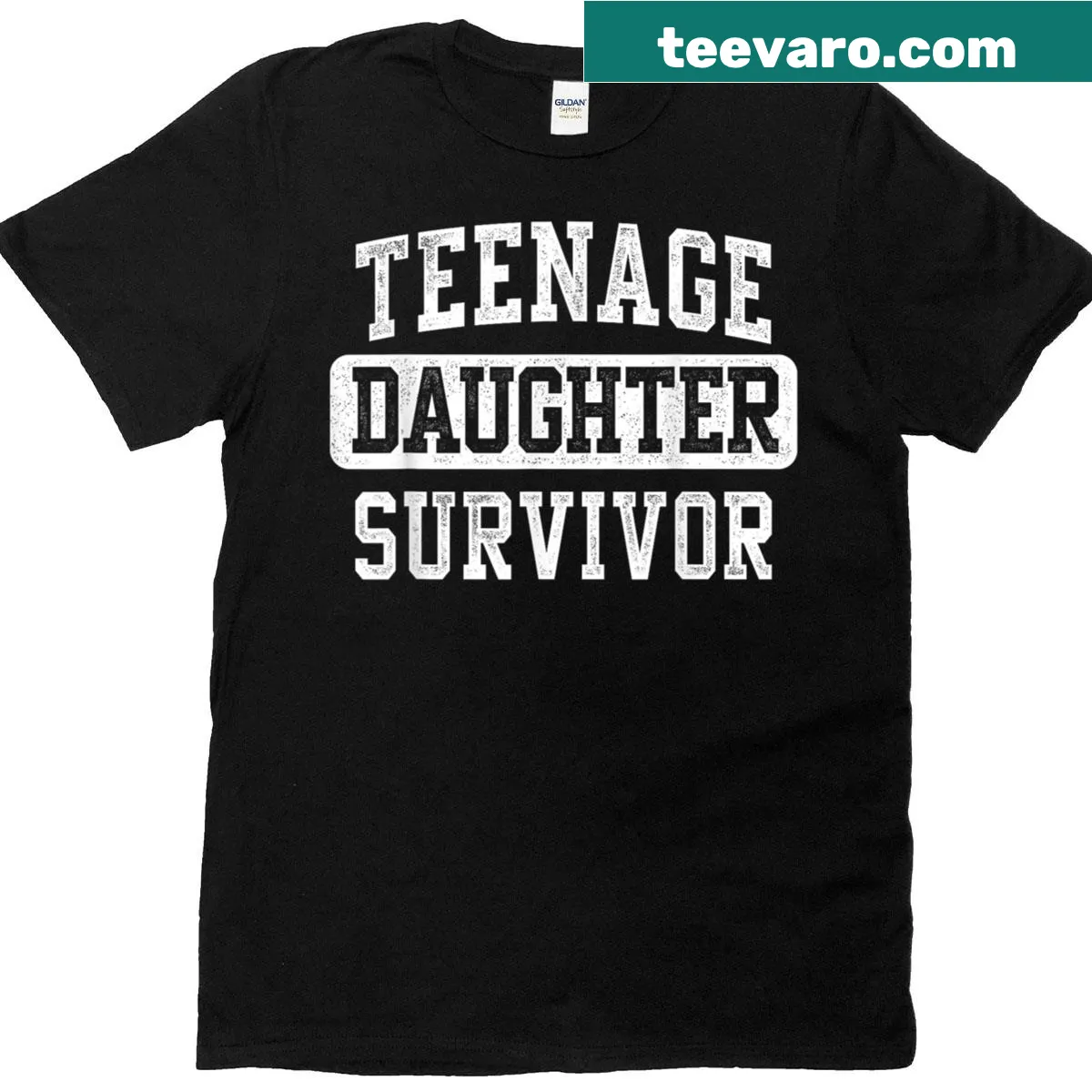 Funny t-shirt for dads with the phrase 'Teenage Daughter Survivor' — on a men's t-shirt