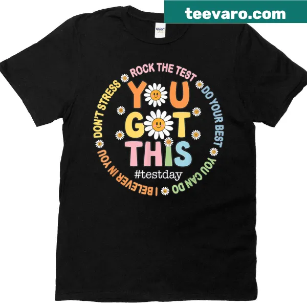 Motivational t-shirt for teachers with the phrase Rock The Test