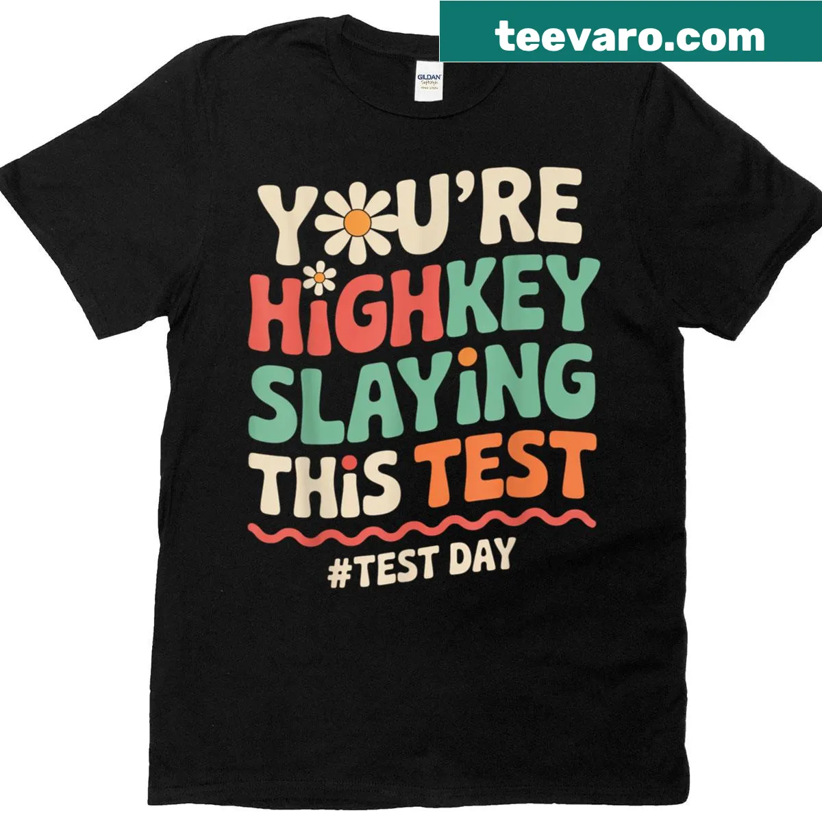 Playful teacher t-shirt with motivational exam phrase. — on a men's t-shirt