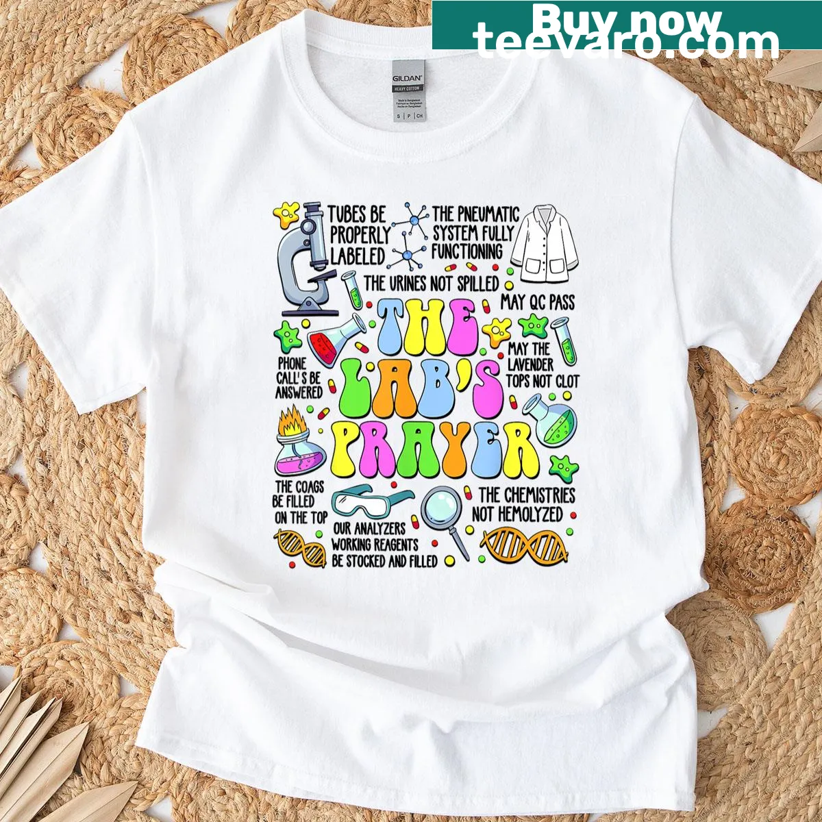 Laboratory-themed T-shirt with inspirational text — on a men's t-shirt