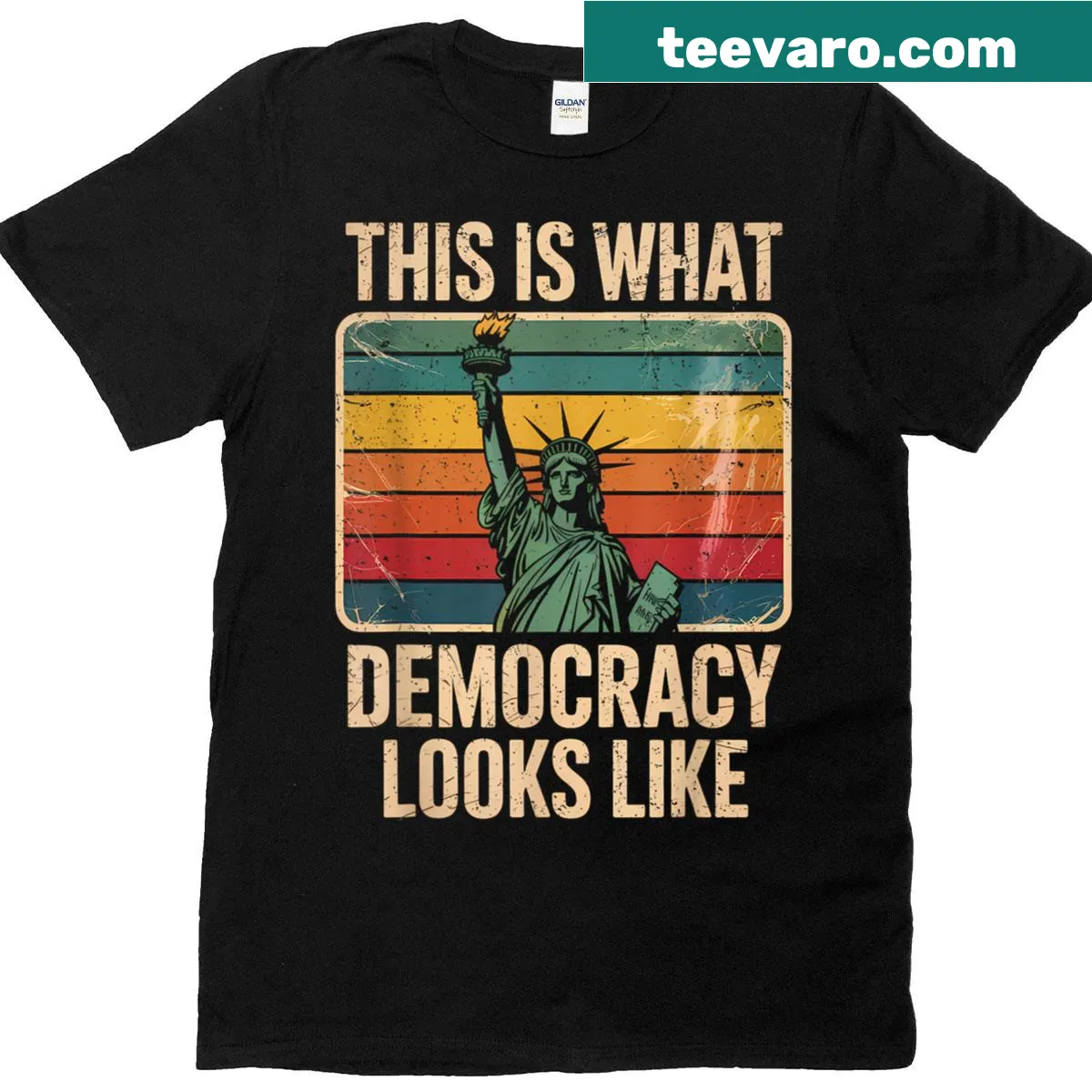 Vintage-style T-shirt with a Statue of Liberty graphic — on a men's t-shirt