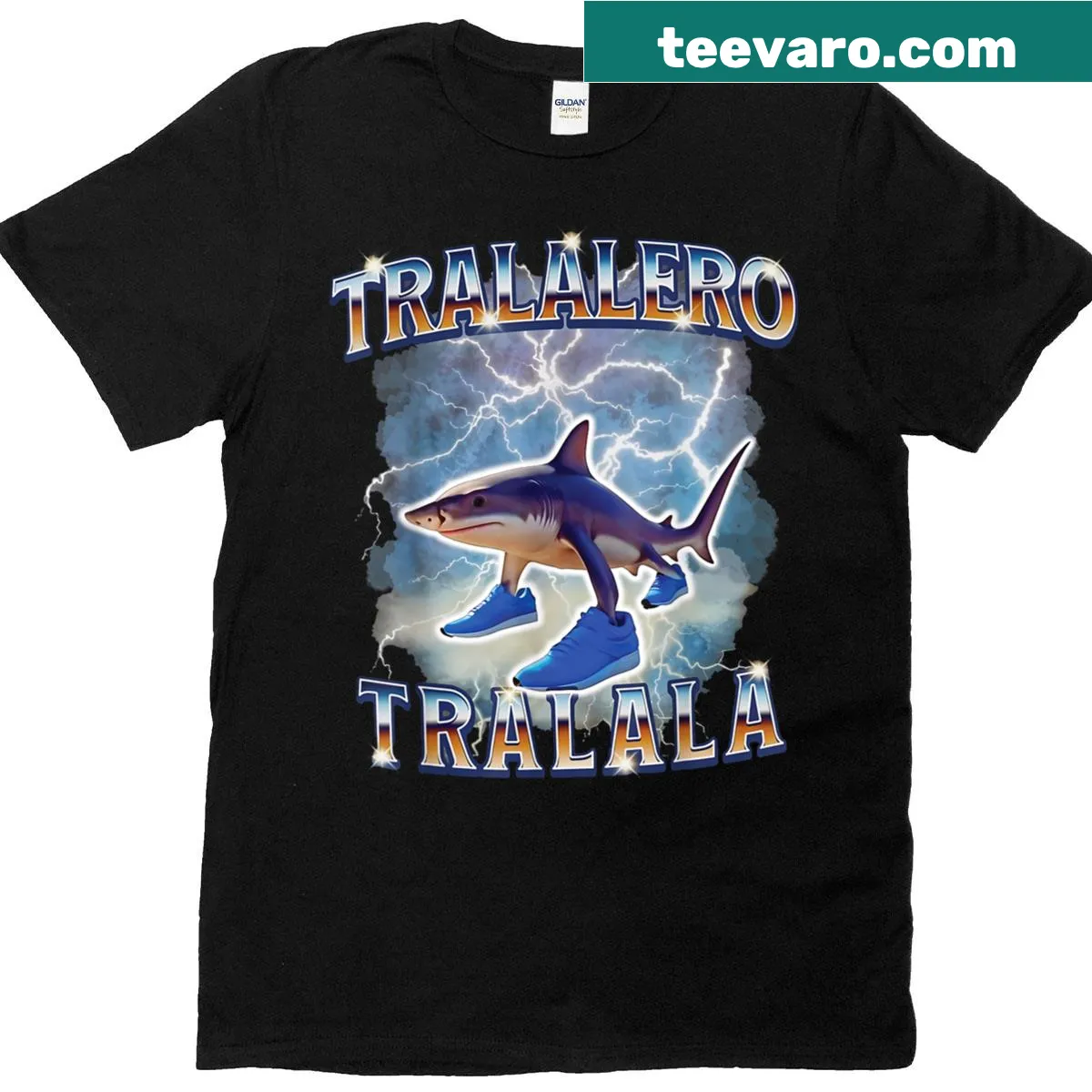 Funny shark meme t-shirt with 'Tralalero Tralala' text — on a men's t-shirt