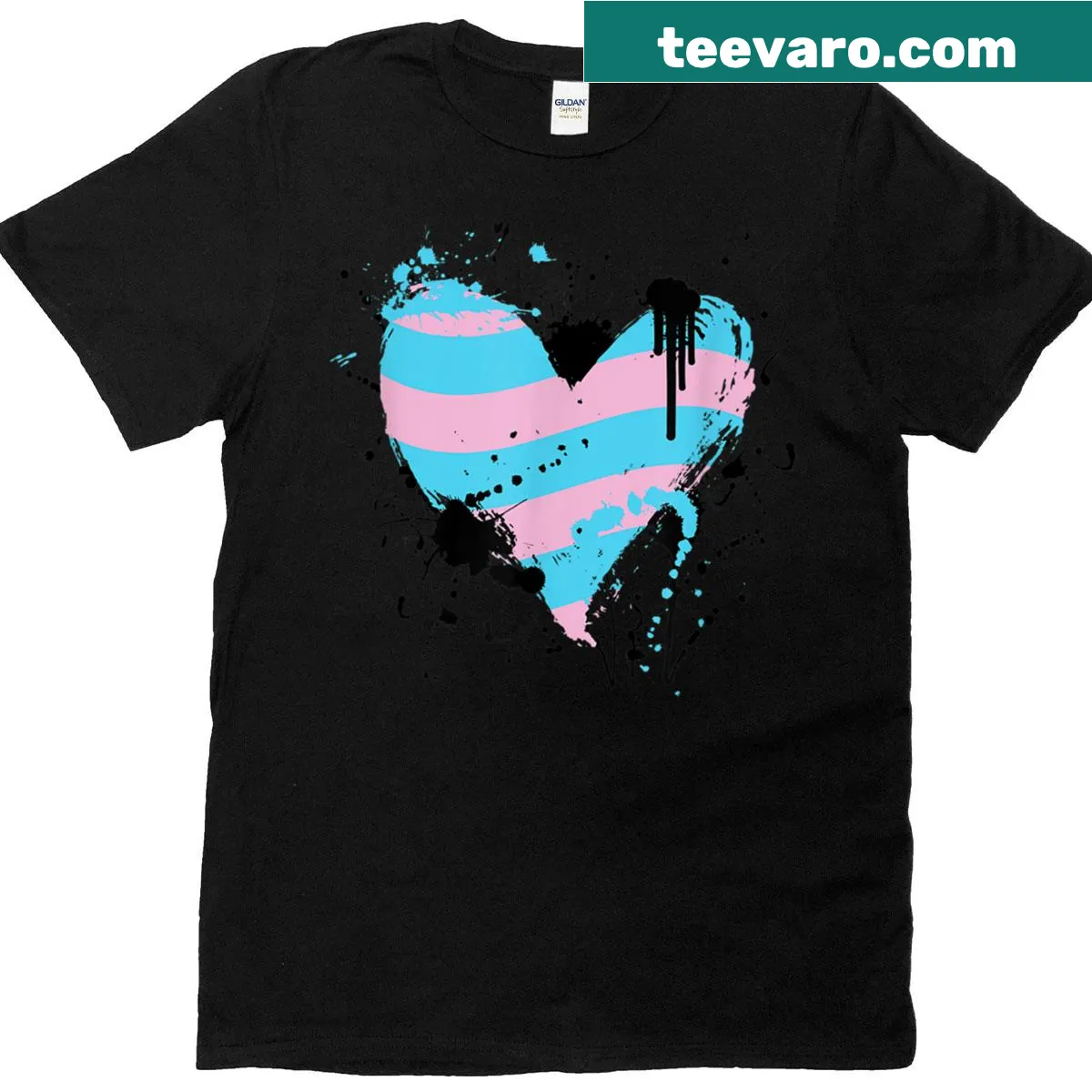 Heart design featuring paint splashes and pride flag elements — on a men's t-shirt