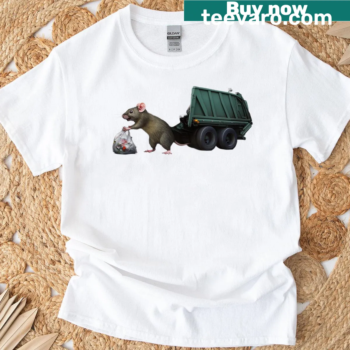Cartoon rat with funny slogan about garbage collectors — on a men's t-shirt